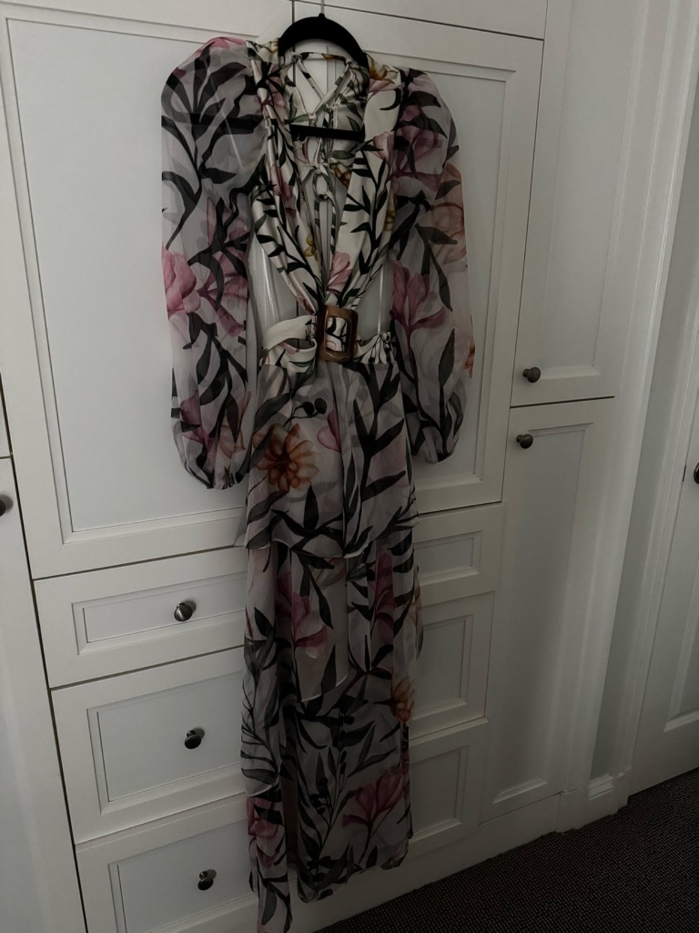 PatBO Sheer Floral Maxi Dress in White, Pink and Green